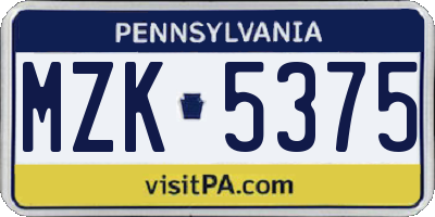 PA license plate MZK5375