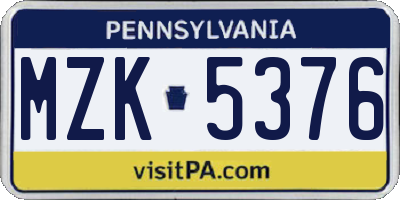 PA license plate MZK5376