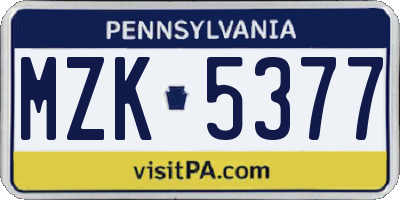 PA license plate MZK5377