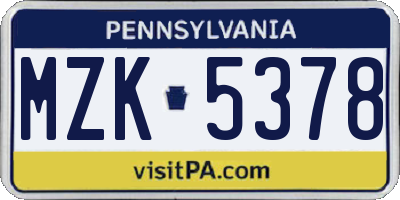 PA license plate MZK5378
