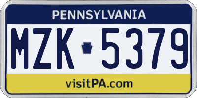 PA license plate MZK5379