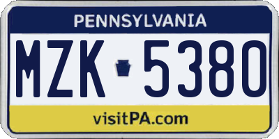 PA license plate MZK5380