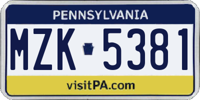 PA license plate MZK5381