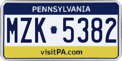 PA license plate MZK5382