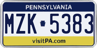 PA license plate MZK5383