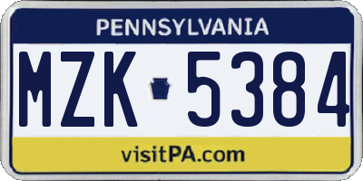 PA license plate MZK5384
