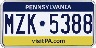 PA license plate MZK5388