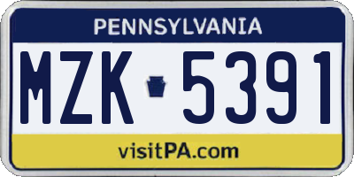 PA license plate MZK5391
