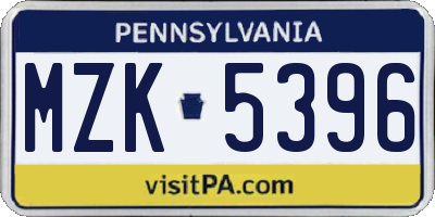 PA license plate MZK5396