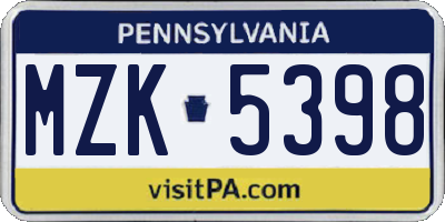PA license plate MZK5398