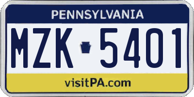 PA license plate MZK5401