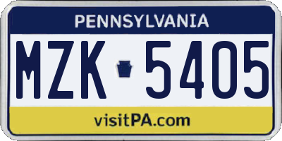 PA license plate MZK5405