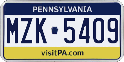 PA license plate MZK5409