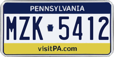 PA license plate MZK5412
