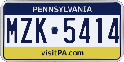 PA license plate MZK5414