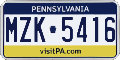 PA license plate MZK5416