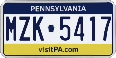 PA license plate MZK5417