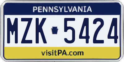 PA license plate MZK5424