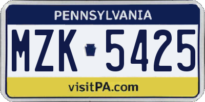 PA license plate MZK5425