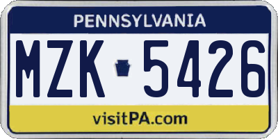 PA license plate MZK5426