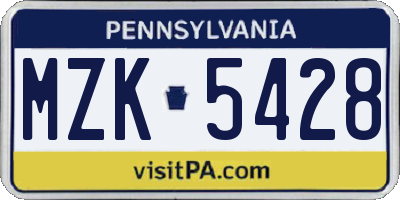 PA license plate MZK5428