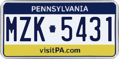 PA license plate MZK5431