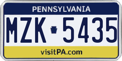 PA license plate MZK5435