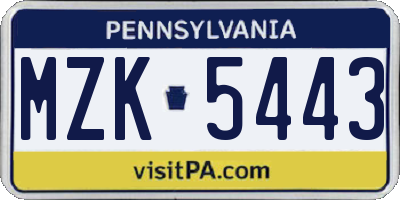 PA license plate MZK5443