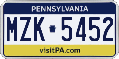 PA license plate MZK5452