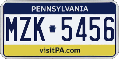 PA license plate MZK5456