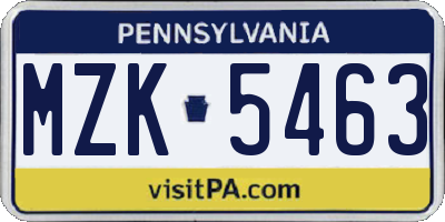 PA license plate MZK5463