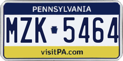 PA license plate MZK5464