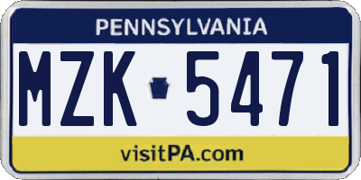 PA license plate MZK5471