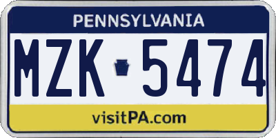 PA license plate MZK5474