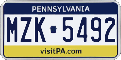 PA license plate MZK5492