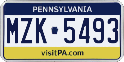 PA license plate MZK5493