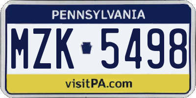 PA license plate MZK5498