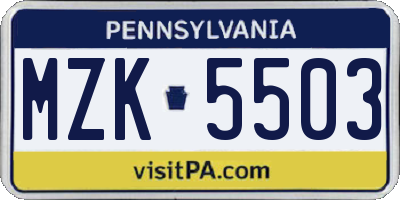 PA license plate MZK5503