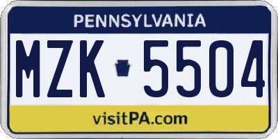 PA license plate MZK5504