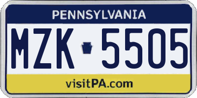 PA license plate MZK5505