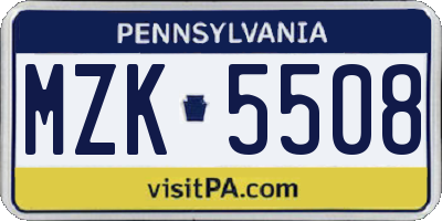 PA license plate MZK5508