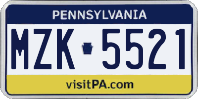 PA license plate MZK5521