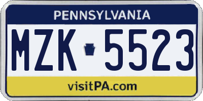 PA license plate MZK5523