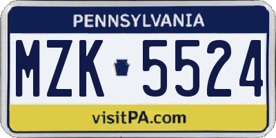 PA license plate MZK5524