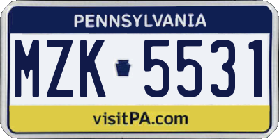 PA license plate MZK5531