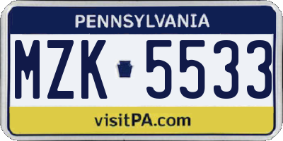 PA license plate MZK5533