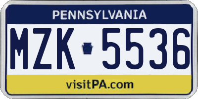 PA license plate MZK5536