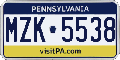 PA license plate MZK5538