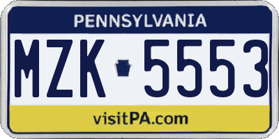 PA license plate MZK5553