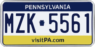PA license plate MZK5561